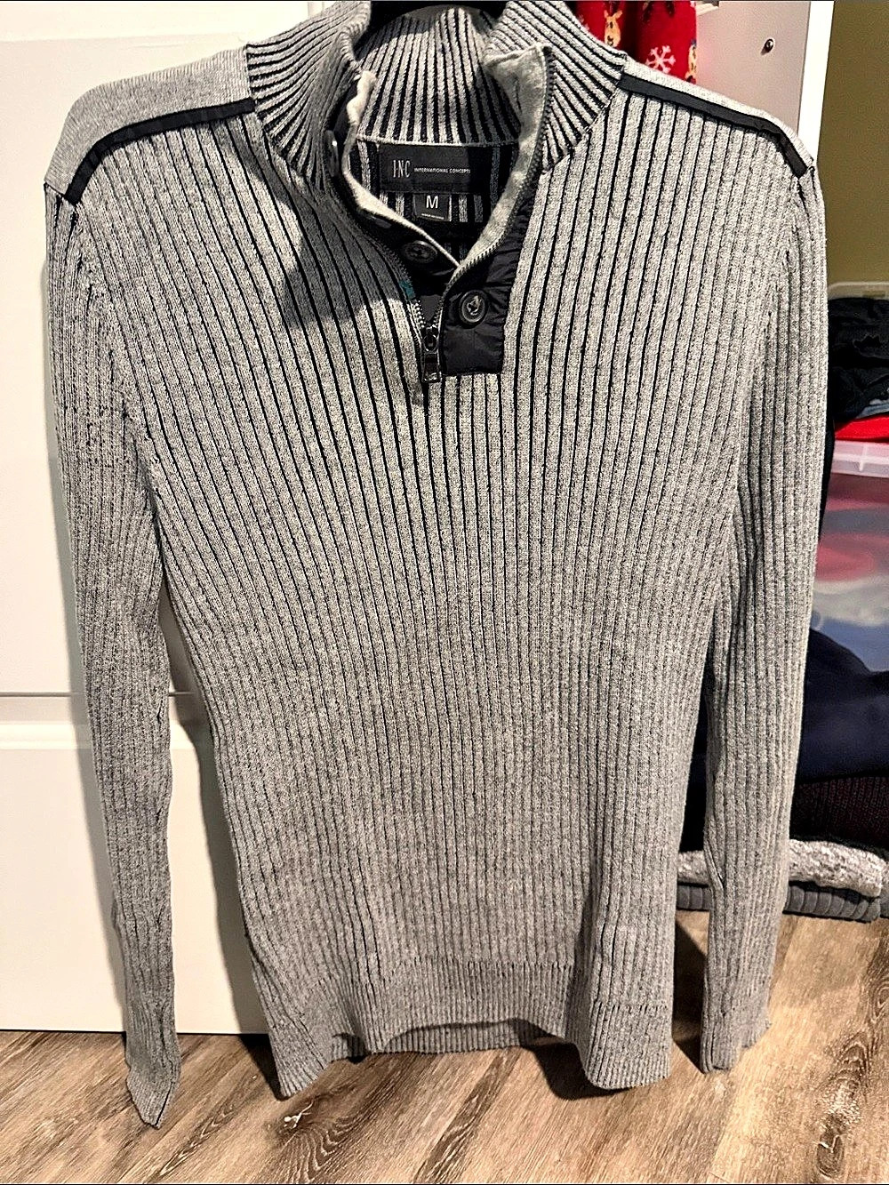 H&M Men's Gray Ribbed Mock Neck Sweater